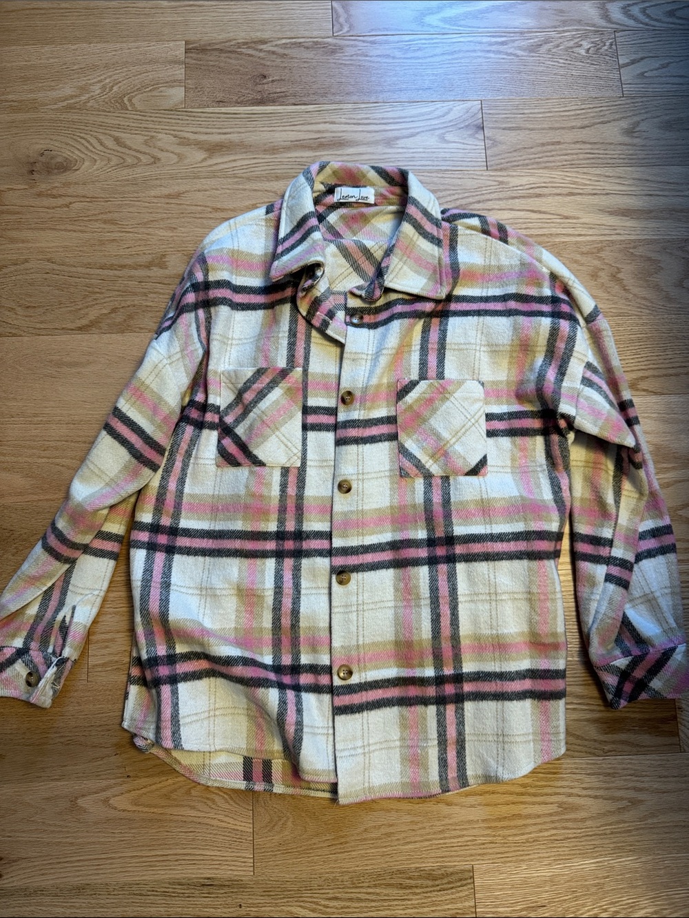 Lemon Loves Lime Cream, Pink & Black Plaid Button-Down Shirt